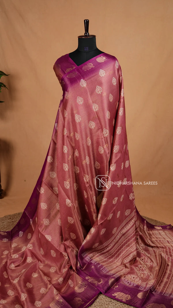 Semi Dola With Zari Lines And Peacock And Elephant Weaving Concept