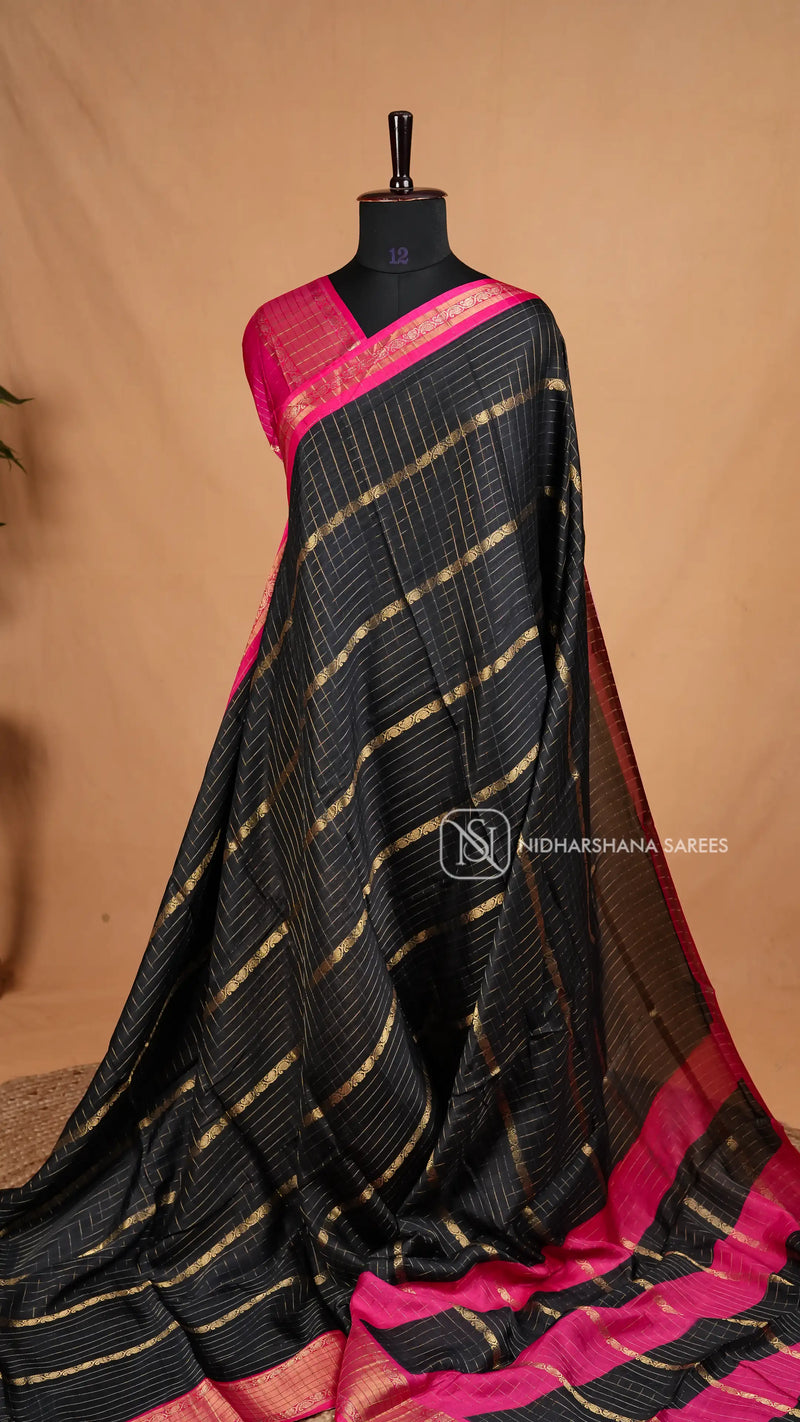 Semi Georgette With Zari Checks With Zari Contrast Border