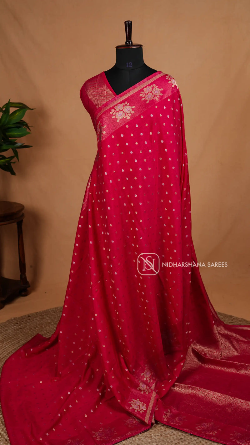 Pani Silk With Zari Butta And Floral Zari Border