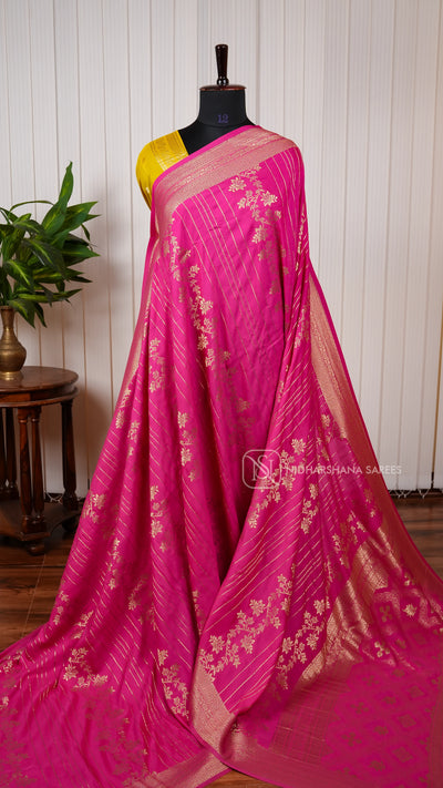 Butter Silk With Zari Lines And Floral Zari Weaving
