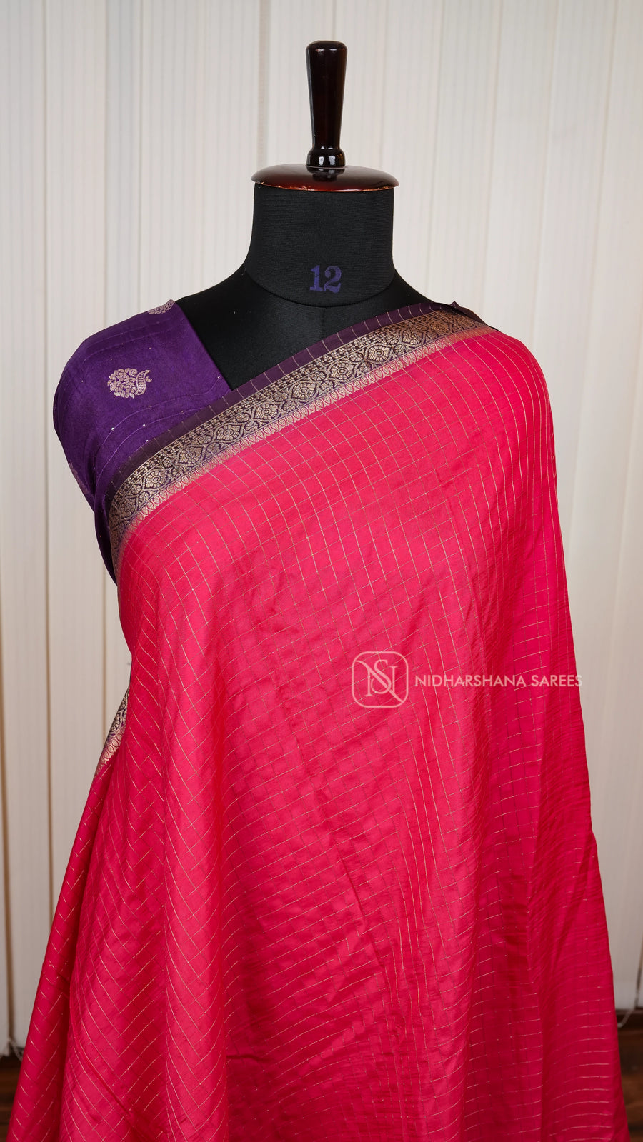Semi Viscose Silk With Zari Checks And Contrast Border