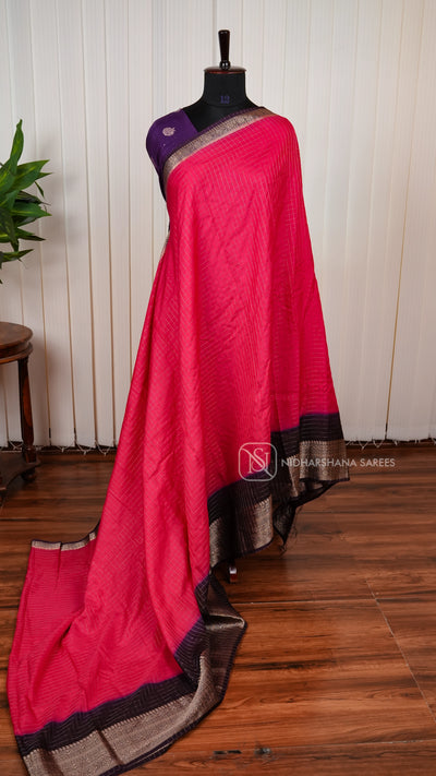 Semi Viscose Silk With Zari Checks And Contrast Border