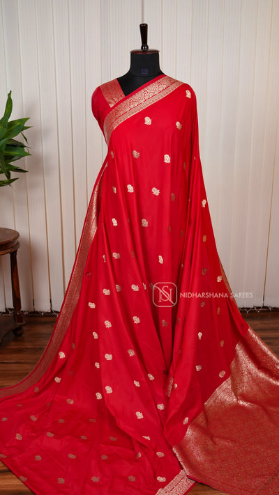 Satin Silk With Floral Zari Butta And Zari Border