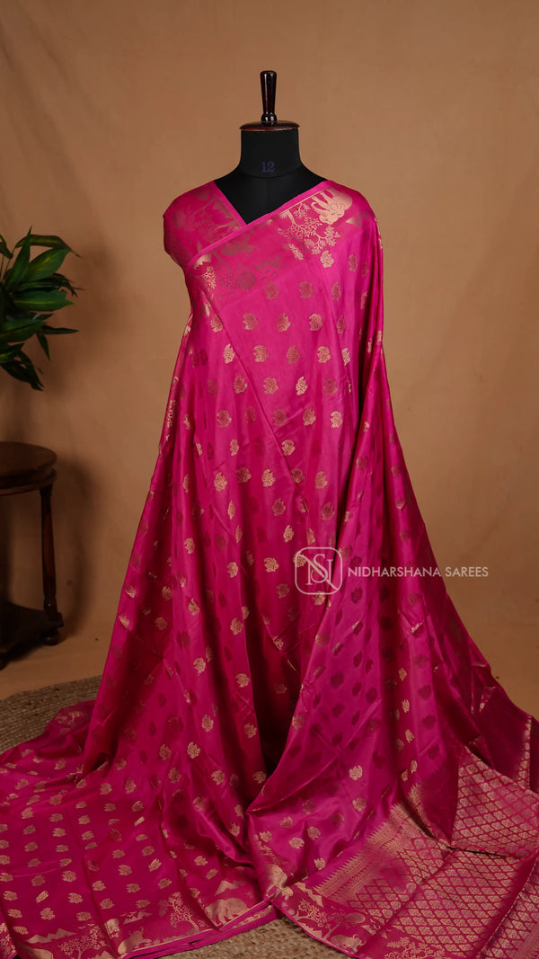 Soft Silk With Zari Butta And Elephant Zari Weaving Border
