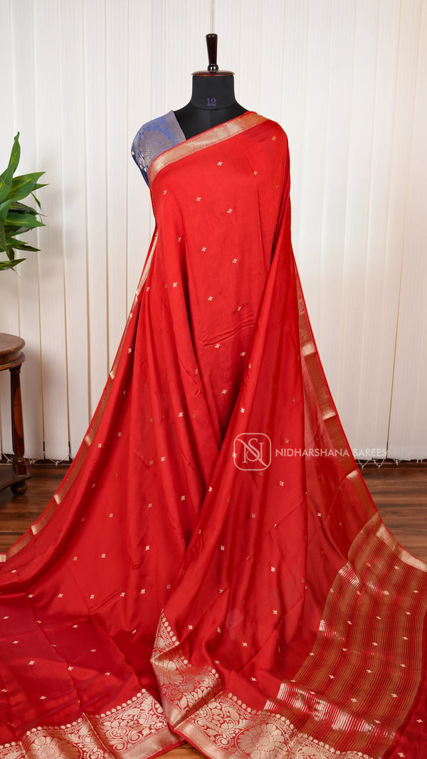 Butter Silk Saree With Zari Butta And Floral Zari Border