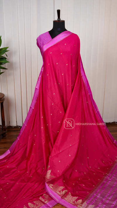 Semi Tussar Silk With Zari Butta And Contrast Zari Lines Border