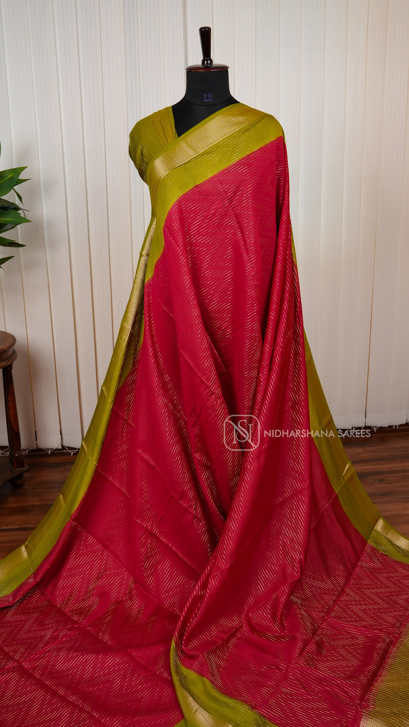 Butter Silk Saree With Zari Lines And Contrast Border