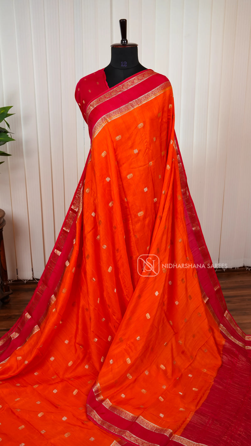Semi Tussar With Elephant And Peacock Motif Zari Butta