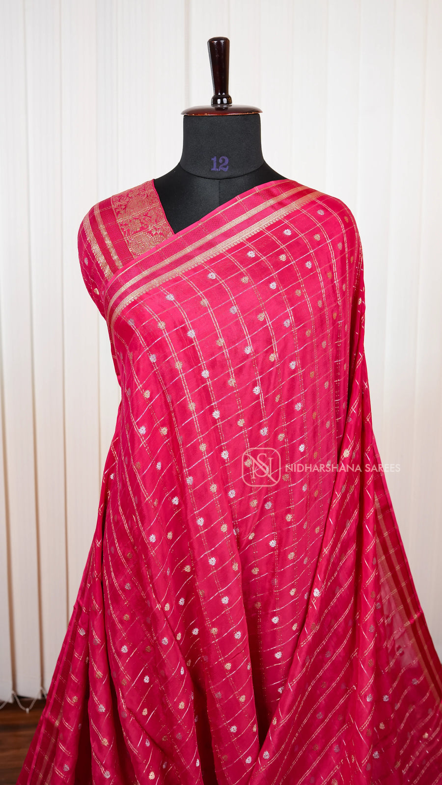 Chinon Crepe Silk With Zari Checks And Zari Border