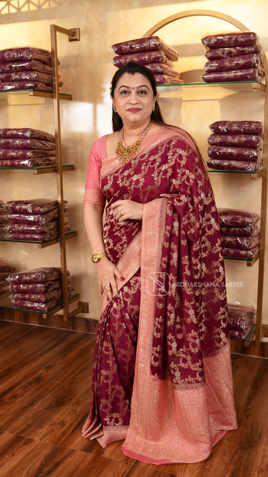Premium Georgette With Gold And Silver Zari Weaving Concept