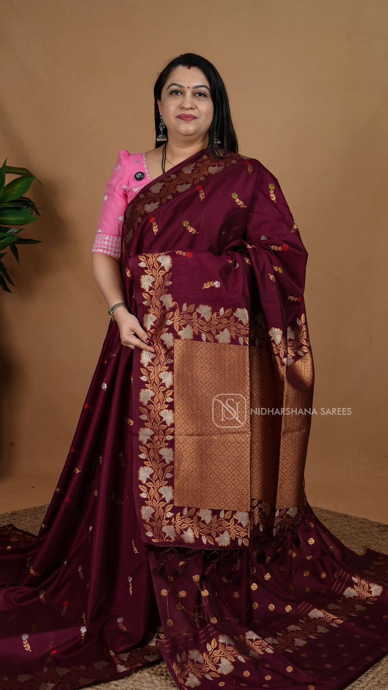 Pani Silk With Meena Butta And Meena Border Concept