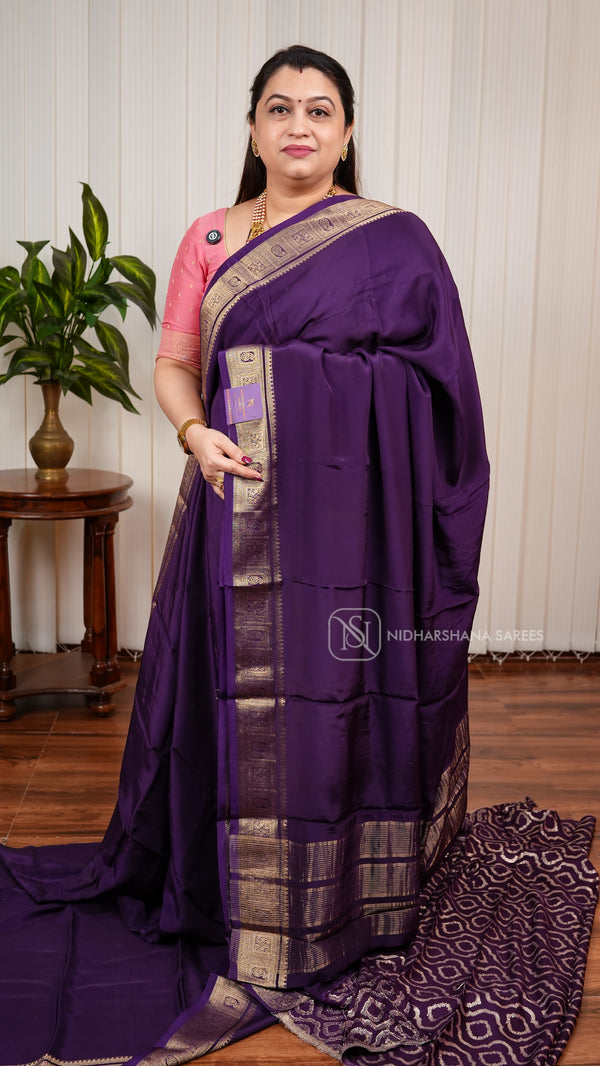 Premium Mysore Crepe Silk Saree With Mango Motif Zari Border