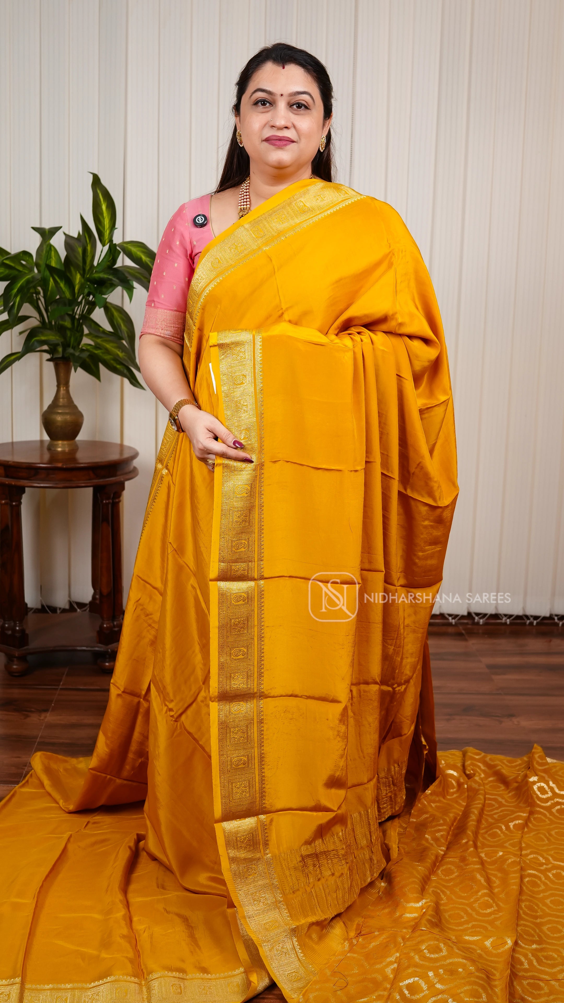 Premium Mysore Crepe Silk Saree With Mango Motif Zari Border