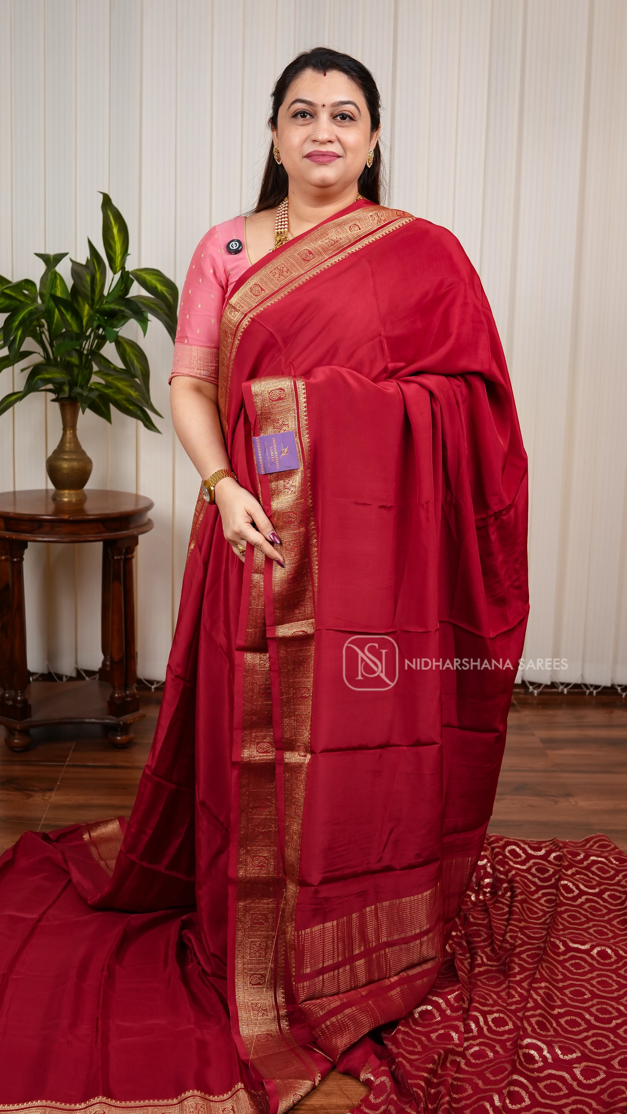 Premium Mysore Crepe Silk Saree With Mango Motif Zari Border