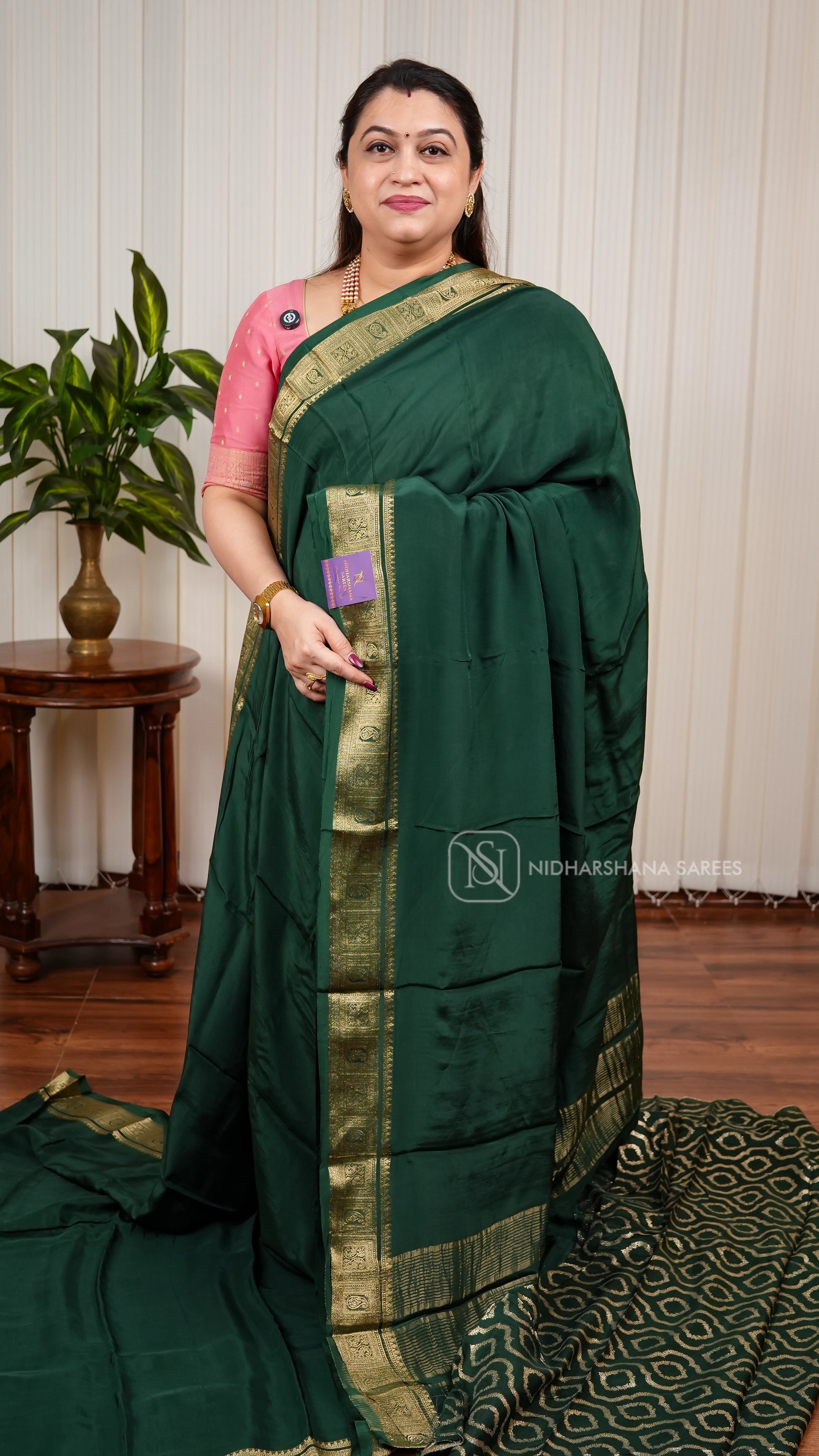 Premium Mysore Crepe Silk Saree With Mango Motif Zari Border