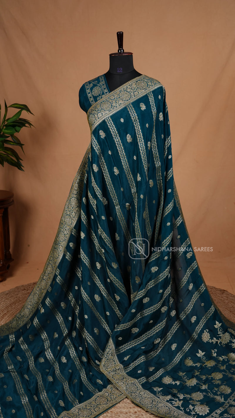 Premium Georgette with Zari Butta And Floral Zari Weaving Border