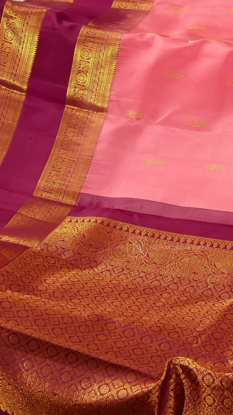 Pure Kanchipuram Silk Saree With Zari Butta And Gap Style Zari Border