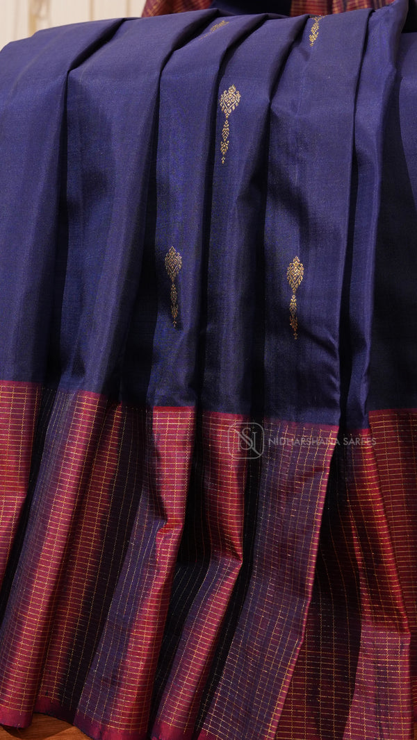 Pure Kanchipuram Silk Saree With Zari Butta And Zari Checks Border