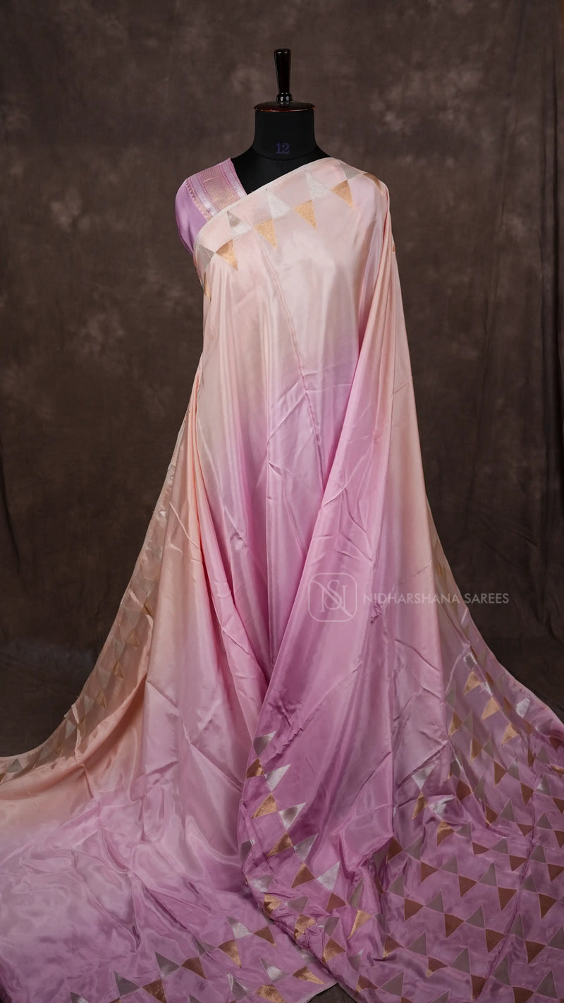 Viscose By Organza With Silver And Gold Zari Border Concept