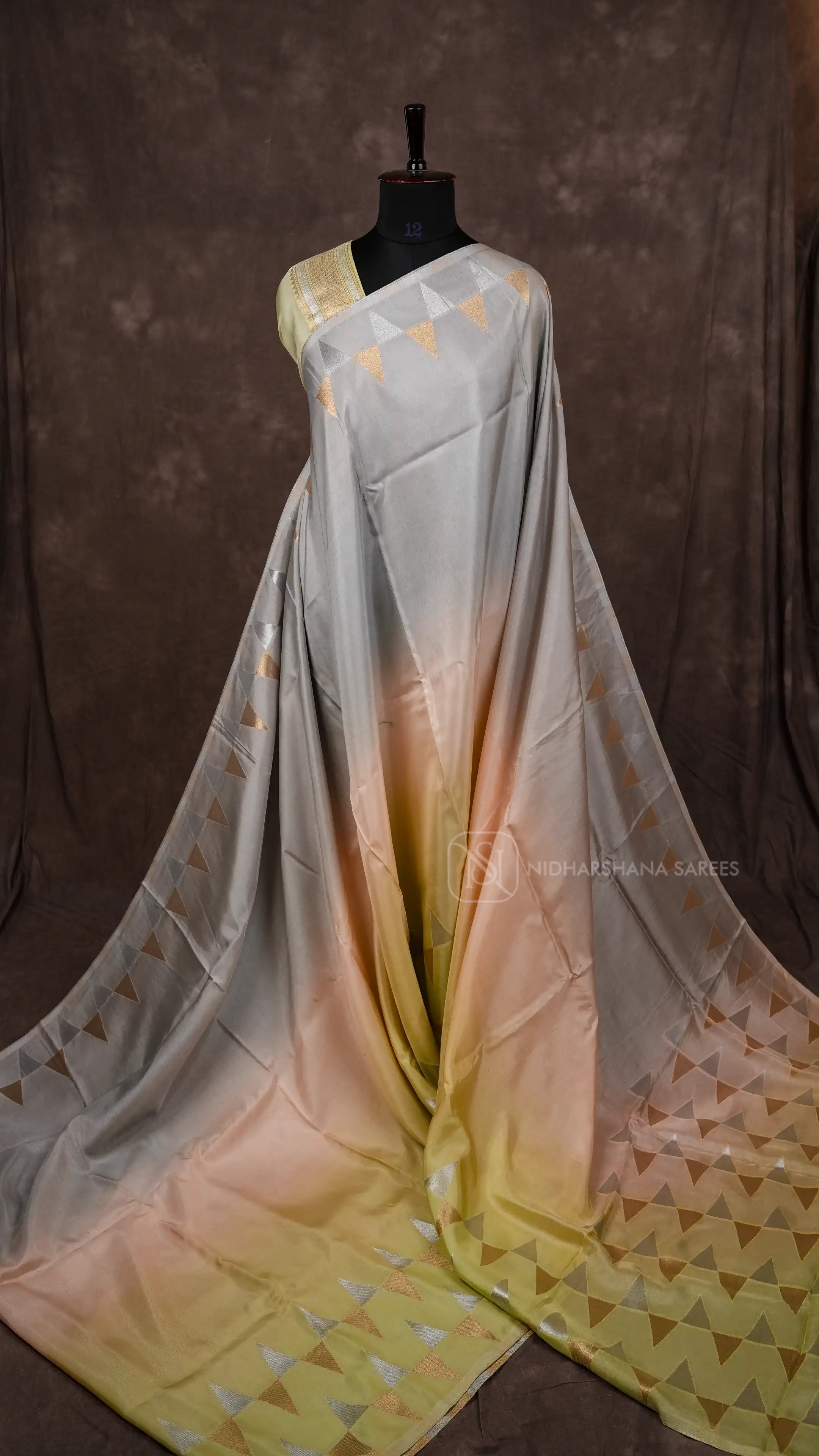 Viscose By Organza With Silver And Gold Zari Border Concept