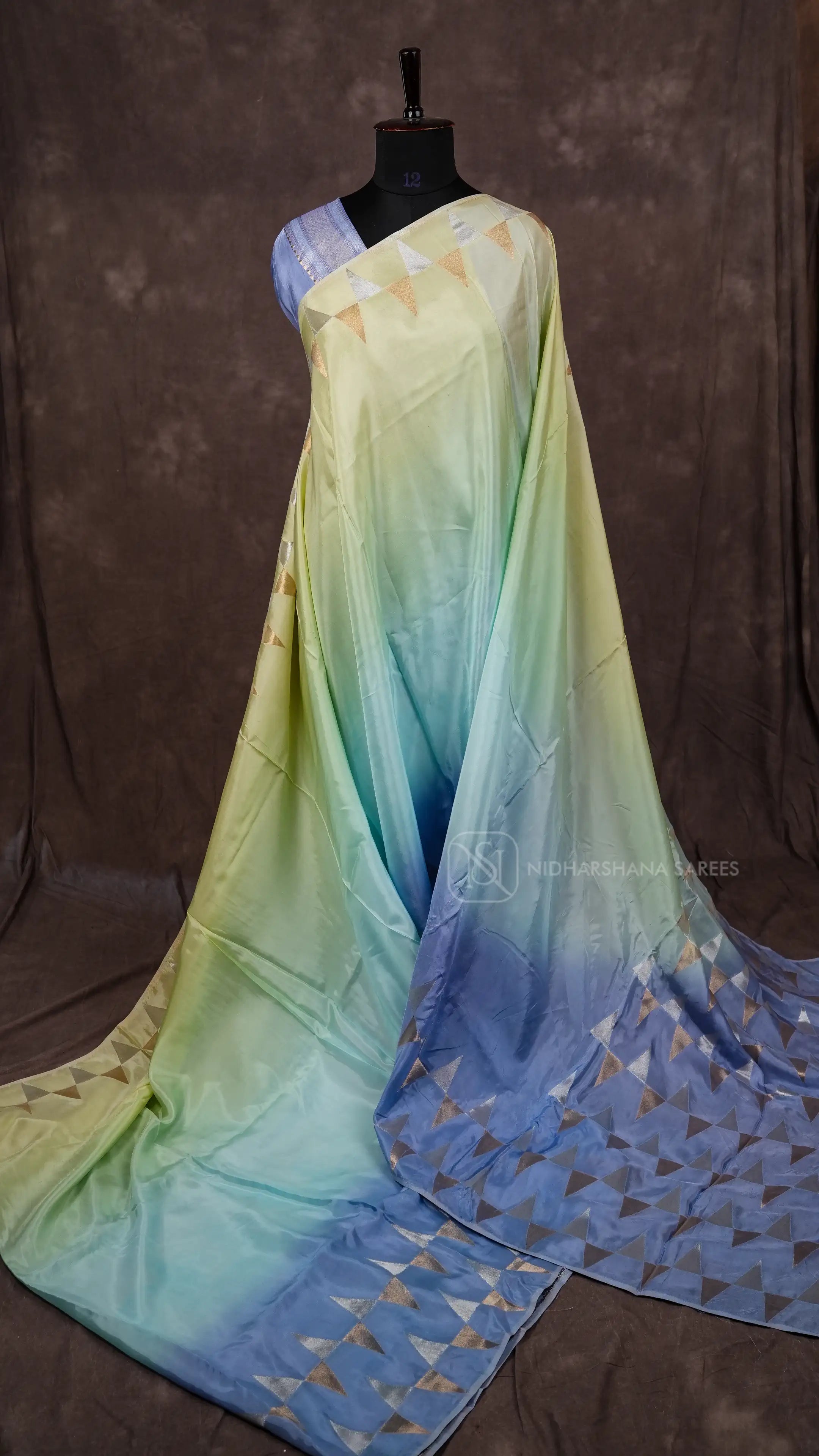 Viscose By Organza With Silver And Gold Zari Border Concept