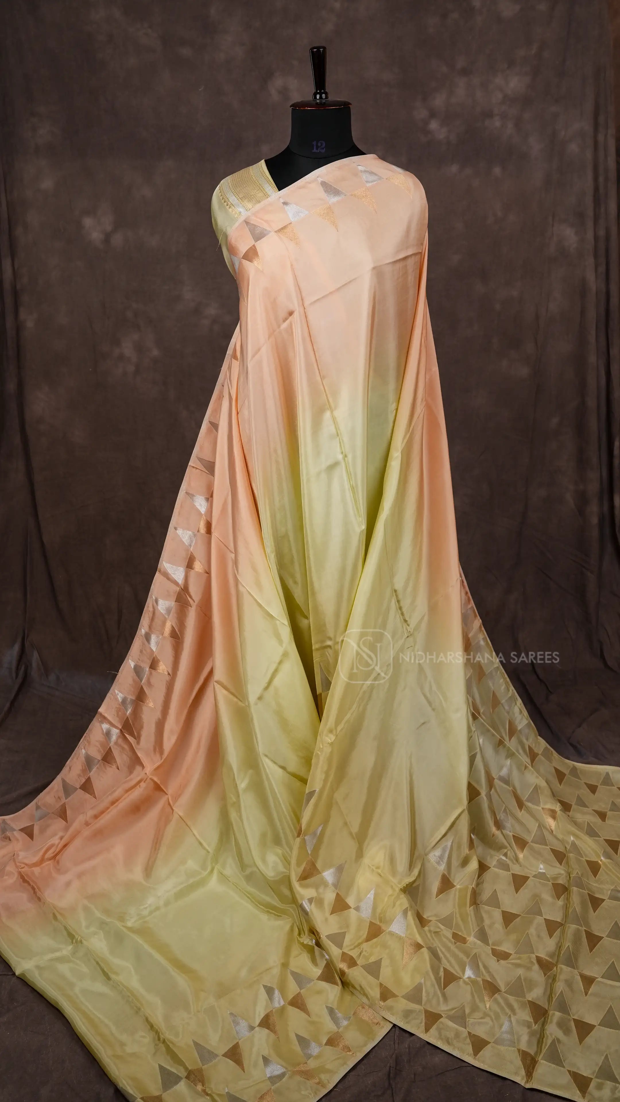 Viscose By Organza With Silver And Gold Zari Border Concept