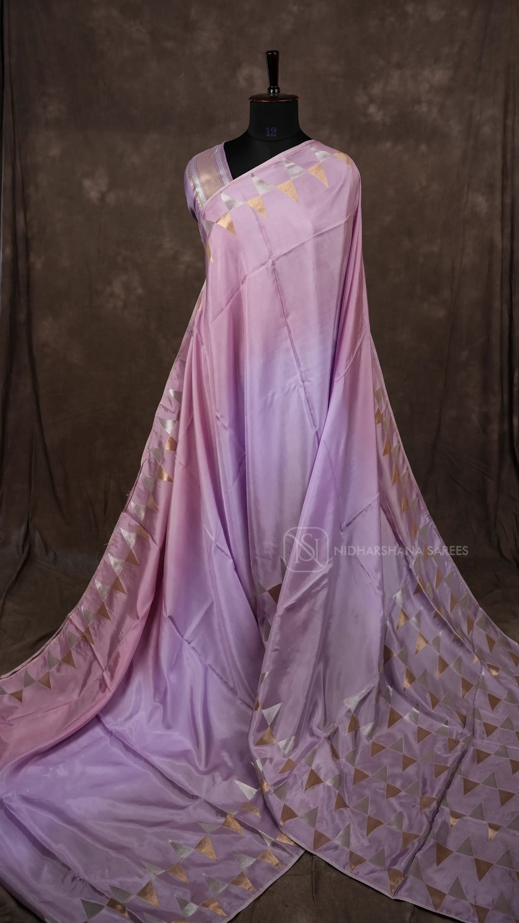 Viscose By Organza With Silver And Gold Zari Border Concept