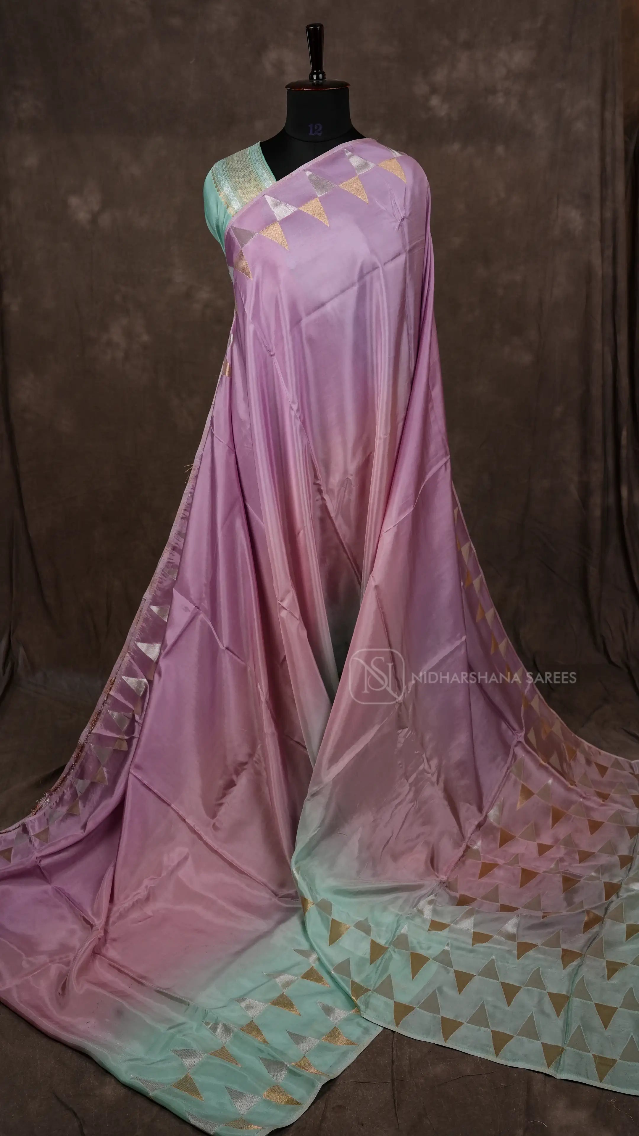 Viscose By Organza With Silver And Gold Zari Border Concept