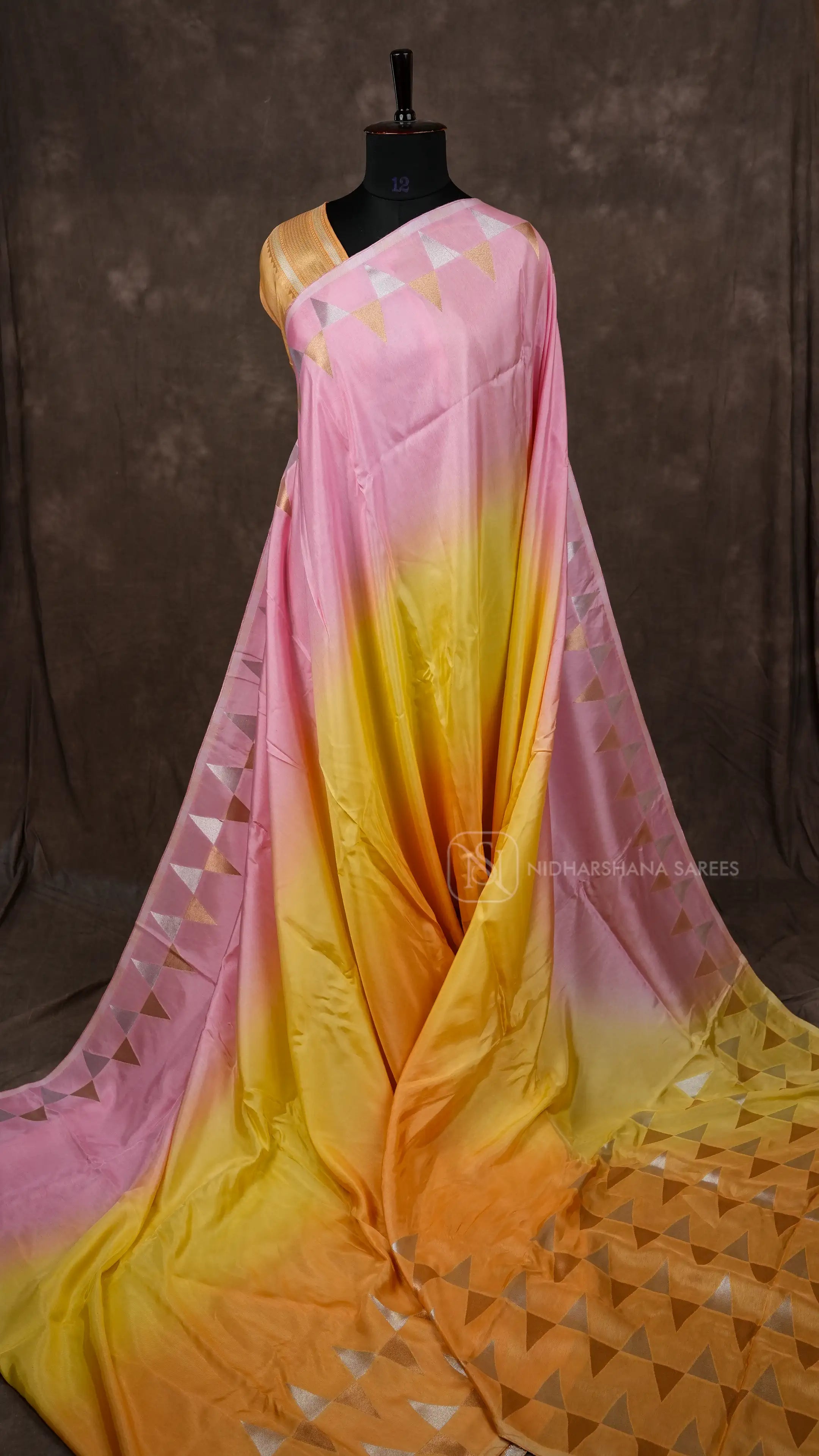 Viscose By Organza With Silver And Gold Zari Border Concept