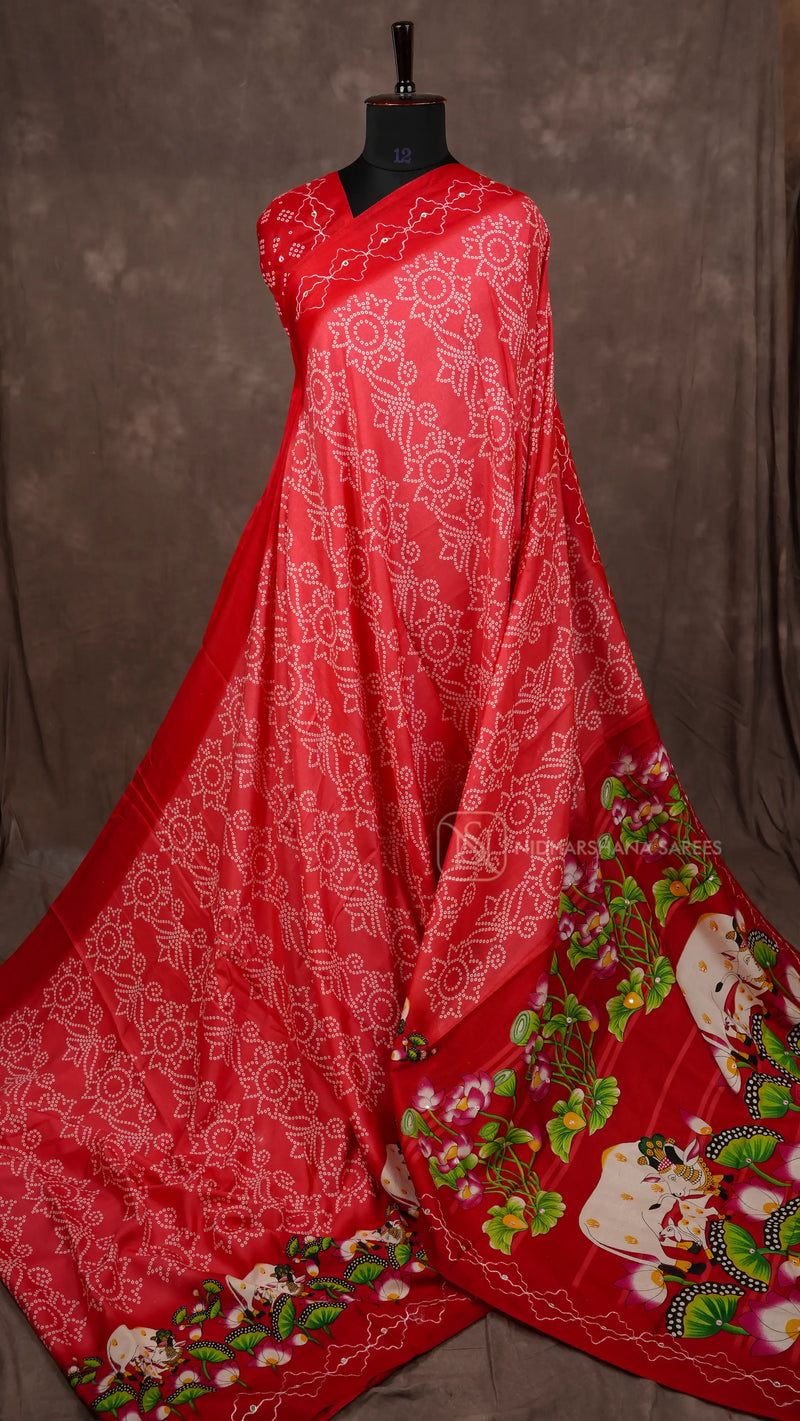 Matka Tussar Silk With Pichwai Print Concept