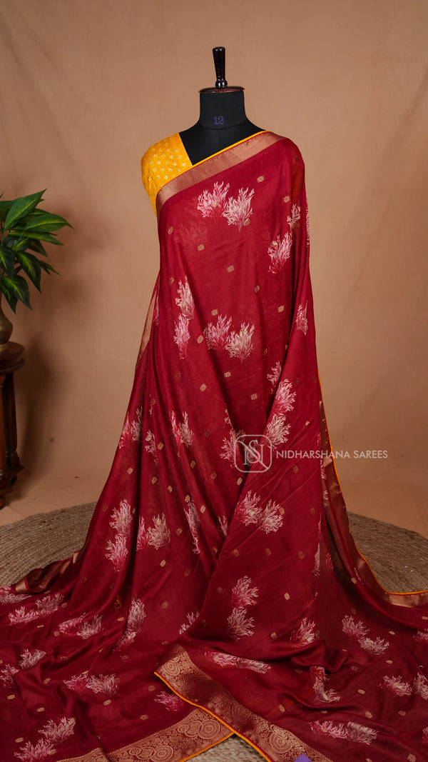 Muslin Georgette With Zari Butta And Digital Print And Zari Border