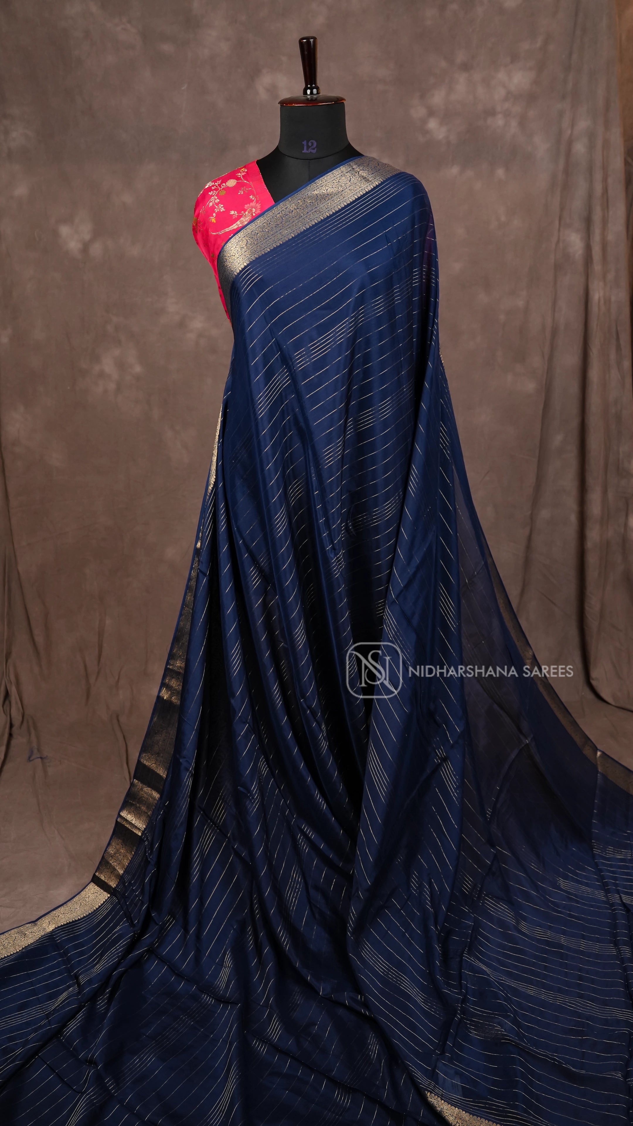 Premium Crepe Silk With Zari Lines And Floral Zari Border