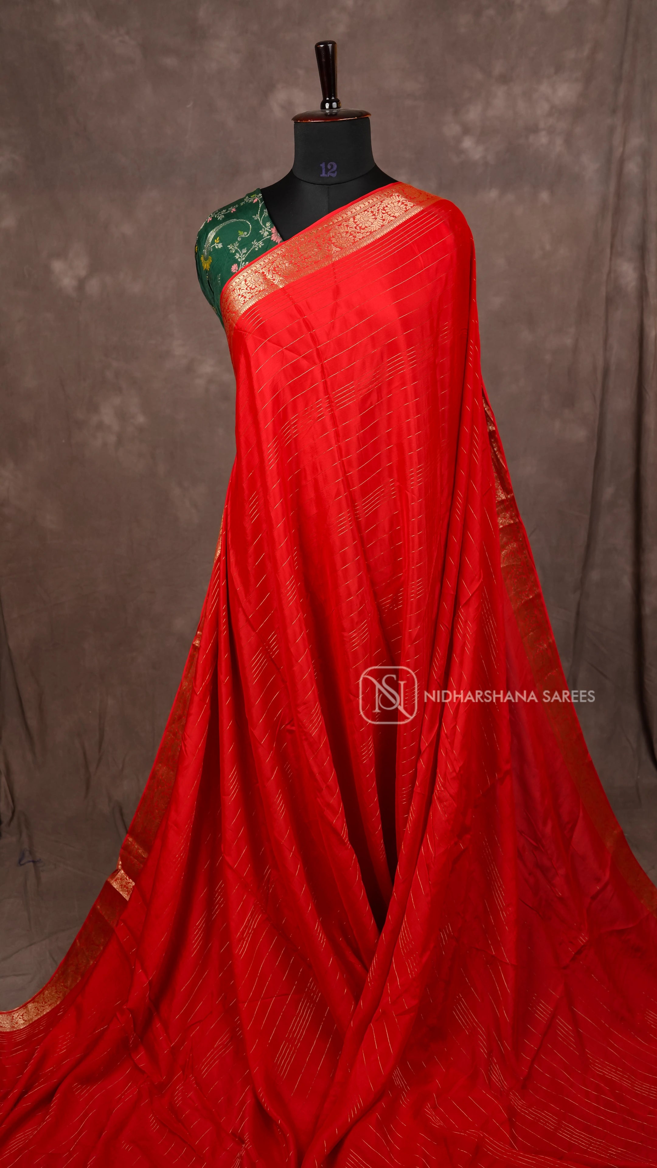 Premium Crepe Silk With Zari Lines And Floral Zari Border