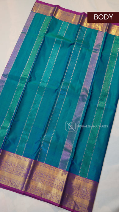 Pure Kanchipuram Silk Saree With Silver Zari Lines And Contrast Zari Border