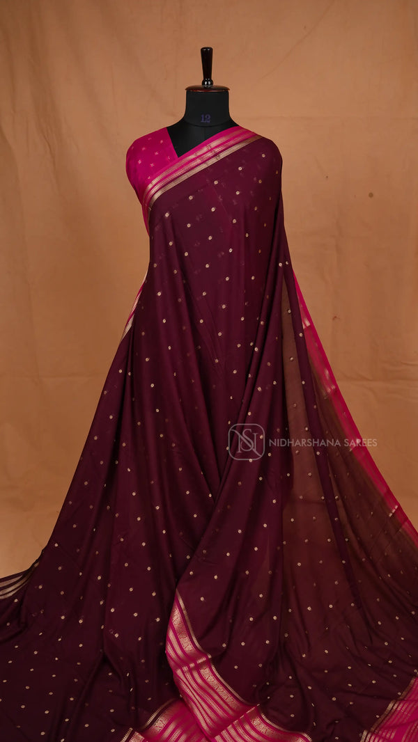Semi Crepe Silk With Zari Butta And Contrast Zari Border