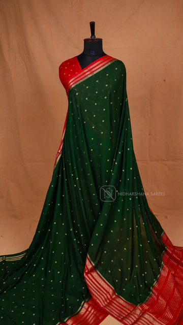 Semi Crepe Silk With Zari Butta And Contrast Zari Border