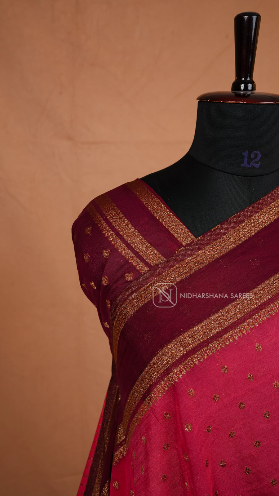 Premium Crepe Silk With Zari Butta And Contrast Antic Zari Gap Style Border