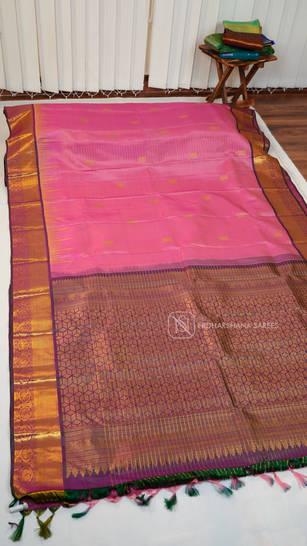 Pure Kanchipuram Silk Saree With Zari Lines And Zari Butta Concept And Zari Border