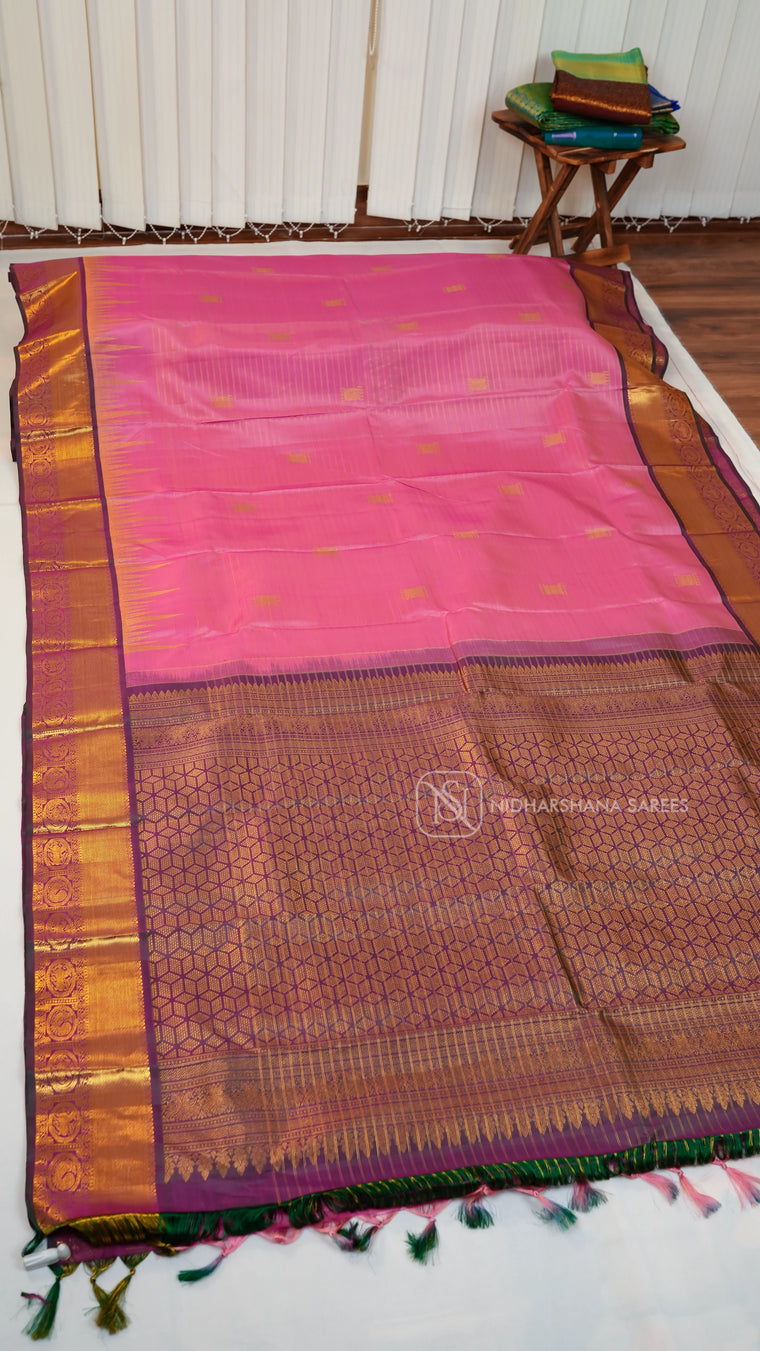 Pure Kanchipuram Silk Saree With Zari Lines And Zari Butta Concept And Zari Border