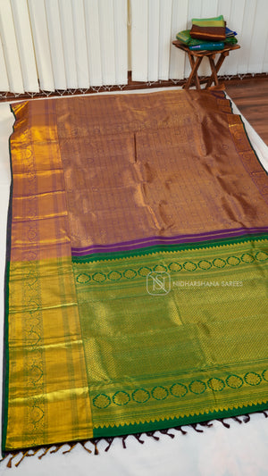 Pure Kanchipuram Silk Saree With Rich Gold Zari Weaving Body And Big Border Concept