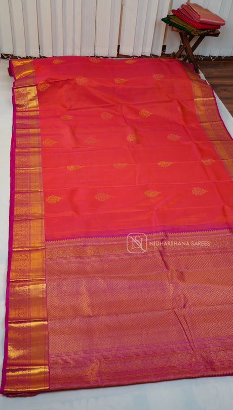 Pure Kanchipuram Silk Saree With Zari Butta And Gandaberunda Zari Border