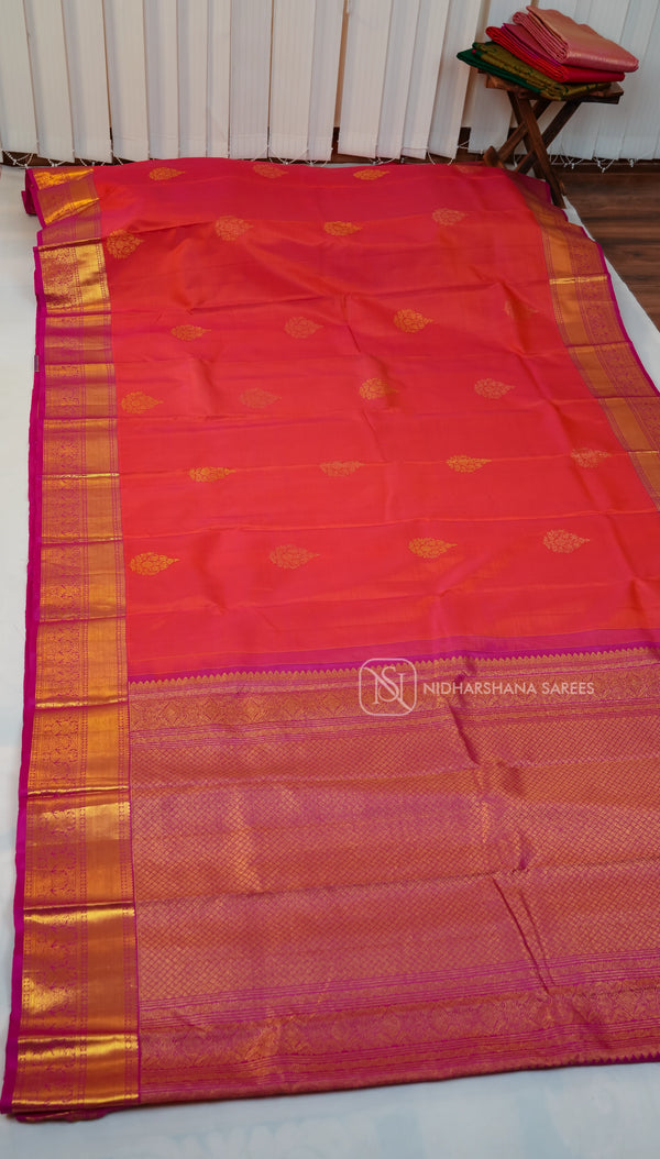 Pure Kanchipuram Silk Saree With Zari Butta And Gandaberunda Zari Border
