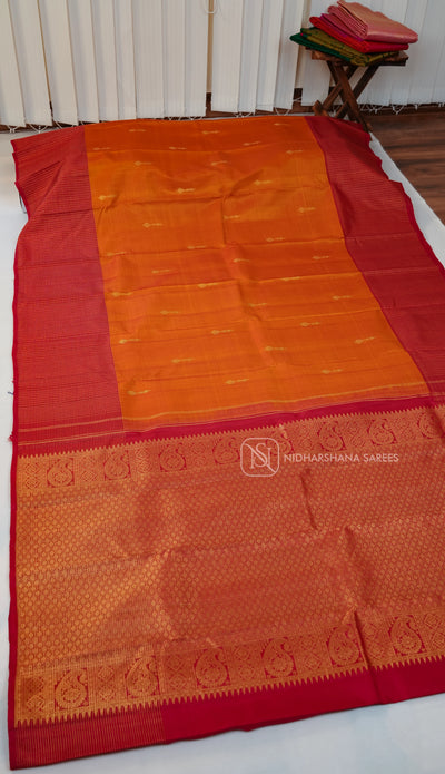 Pure Kanchipuram Silk Saree With Zari Butta And Big Zari Checks Contrast Border