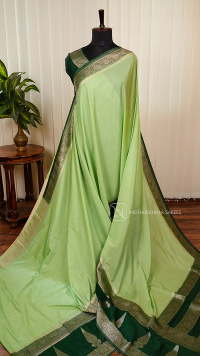 Semi Crepe Silk With Silver Zari Border
