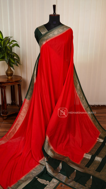Semi Crepe Silk With Silver Zari Border