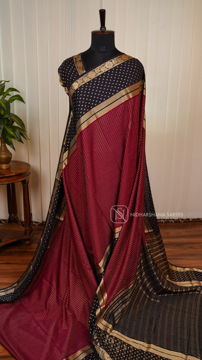 Semi Crepe Silk With Zari Checks Body And Zari Butta Contrast Border