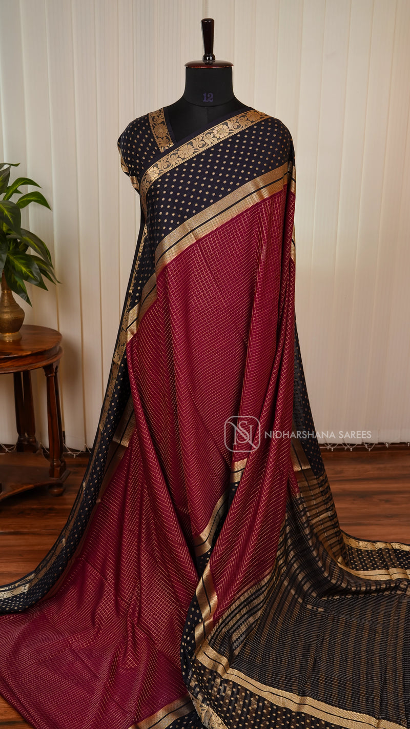 Semi Crepe Silk With Zari Checks Body And Zari Butta Contrast Border