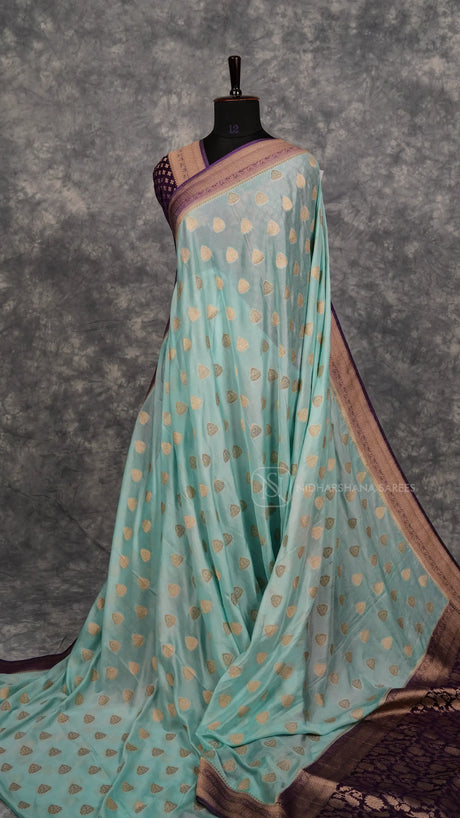 Premium Crepe With Zari Butta And Contrast Zari Border
