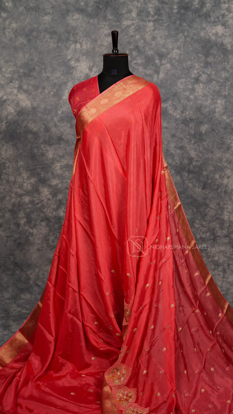 Premium Crepe With Floral Thread Embroidery Butta And Zari Border