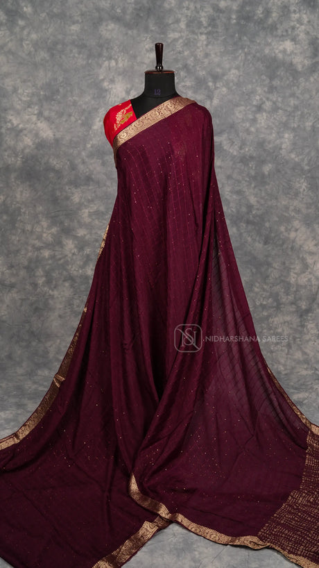 Premium Crepe Thread And Sequins Woven Concept And Zari Border